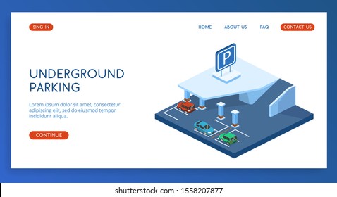 Modern Underground Parking vector isometric illustration. 