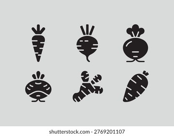 Modern underground vegetable icons designed for farming education diet charts healthy cooking and food industry visuals