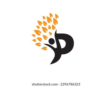 Moderna, unicke, colorida forma de árbol y letra P logo, icono vectorial de diseño gráfico por ilustración de fondo blanco.