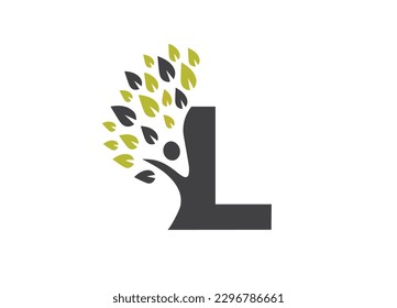 Forma de árbol moderna, unicke, colorida y letra L   logo ,icono de diseño gráfico vectorial por ilustración de fondo blanco.