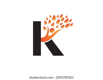Modern , unicke,  colourful tree shape and  letter K   logo ,icon  vector  graphic design  by  white background  illustration.