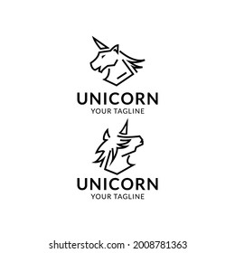 modern unicorn head monoline logo design vector illustration