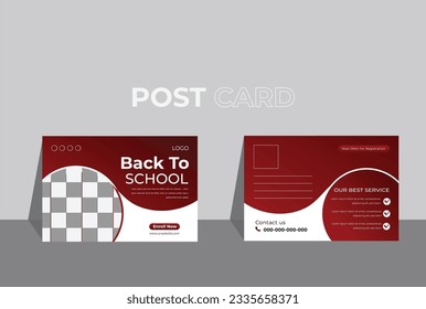 Modern and unique back to school Postcard Design. EDDM Postcard Design template. Red gradient color design.