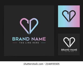 Moderno Y Único Logotipo De Amor De CD Y Modernos Logotipos Mínimos En El Fondo Negro.