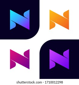 Modern unique creative Letter N logo design, stylish unusual fashion brand colorful N Font initial icon monogram.