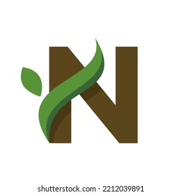 Letra creativa moderna N con diseño de logotipo de hoja, icono de vector de base mínima N.