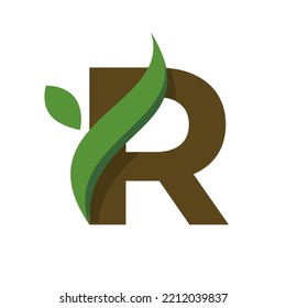 Modern unique creative letter R with leaf logo design, Minimalist R initial based vector icon.