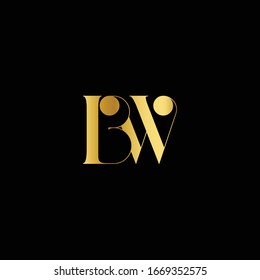 Modern unique creative stylish connected geometric fashion brands black and gold color WB BW B W initial based letter icon logo.
