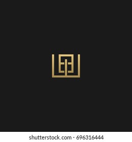 Modern unique creative stylish connected geometric fashion brands black and gold color WB BW B W initial based letter icon logo.