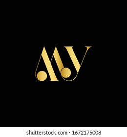 Modern unique creative unusual artistic black and Gold color MY M Y initial based letter icon logo
