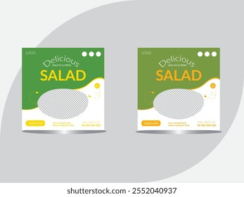Modern Unique Delicious Salad social media post design. Fresh organic vegetable delivery social media post template