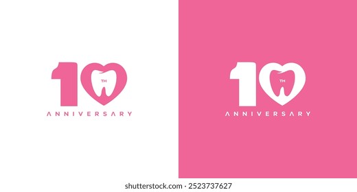 Diseño de logotipo de 10 aniversario dental moderno y único 