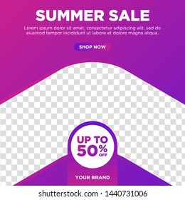 Modern and Unique Editable Social Media Banner Template for Promotion and Digital Marketing. Promotional Square Web Banner for Social Media. Elegant and Simple Discount Promo. Summer Sale Template.