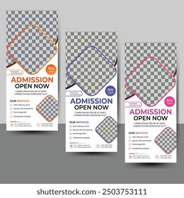 Modern and unique educational roll up banner design template. Study abroad and university admission roll up banner or dl  design. 