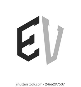 Plantilla de diseño de logotipo moderno y único de la letra hexagonal EV. Elegante inicial EV Letter Logo Concept