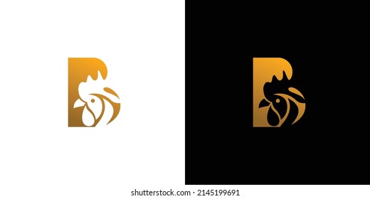 Diseño de la ilustración del logotipo del pollo de la letra B moderna y única