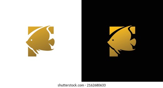 Modern and unique letter F initial fish logo design