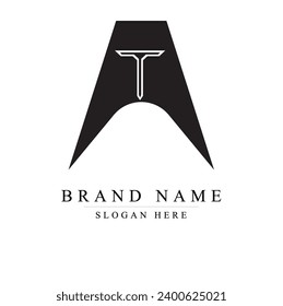 Letra moderna y única diseño del logotipo AT iniciales, logotipo de la letra minúscula inicial en, en, forma redondeada monograma, logotipo de la letra abstracta moderna AT, logotipo AT	
