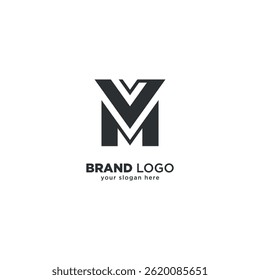 Moderno logotipo de monograma de letra única M e V com fundo branco.