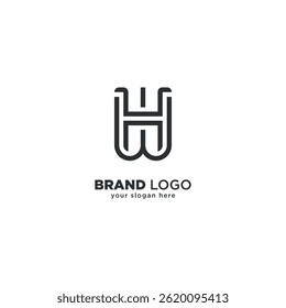 Logo moderne à lettre unique W et H en monogramme sur fond blanc.