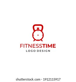 Modern and unique logo combination of kettlebell and stopwatch or clock. EPS 10, Vector.