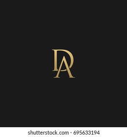 Modern unique professional connected geometric artistic black and gold color DA AD A D initial based letter icon logo.