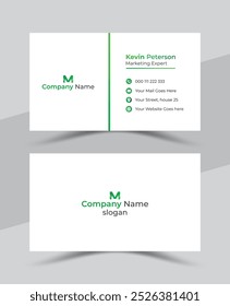 Diseño de tarjeta de visita mínima de color verde y blanco profesional moderno y único, tarjeta de visita corporativa de doble cara hermosa y limpia de Vector creativo, Plantilla de diseño de tarjeta de visita personal editable