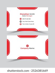 Diseño de tarjeta de visita simple profesional de color rojo moderno y único, Plantilla de tarjeta de visita corporativa de doble cara hermosa y limpia de Vector creativo, ilustración de tarjeta de visita personal editable.