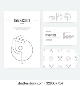 Modern and unique rhythmic gymnastics business identity set in modern linear vector style. Business card, letterhead and flyer templates isolated on background. 

