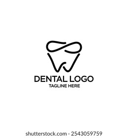 Moderno, único, simples e técnico lettermark logotipo de dente para dentista, ortodôntica e marca de pasta de dente. Transmite serviços elegantes, decolados, estilosos e profissionais.