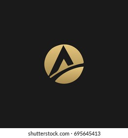 Modern unique stylish creative circular shaped business brands black and gold color A initial based letter icon logo.