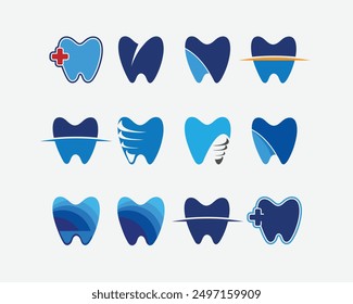 Conjunto único moderno de la salud dental del diente para la odontología pediátrica, el dentista de la familia y la mirada de gama alta