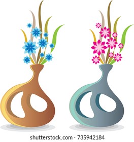Modern unique vase with flowers vector illustration