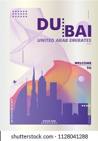 Modern United Arab Emirates Dubai skyline gradient poster. Travel city vector illustration