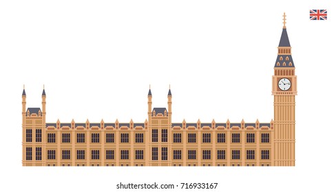 Modern United Kingdom Famous Tourist Landmark Building Illustration - Big Ben