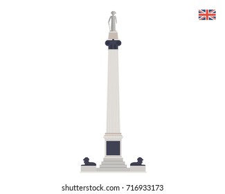Modern United Kingdom Famous Tourist Landmark Building Illustration - Trafalgar Square Monument