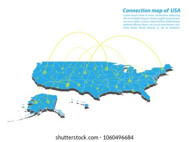 Modern of United Satate of America Map connections network design, Best Internet Concept of  map business from concepts series, map point and line composition. Infographic map. Vector Illustration.