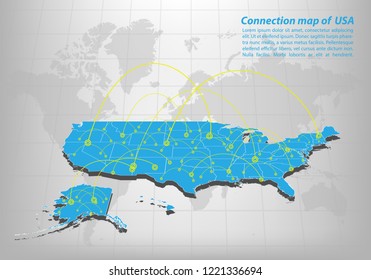 Modern Of United State Of America Map Connections Network Design, Best Internet Concept Of Us Map Business From Concepts Series, Map Point And Line Composition. Infographic Map. Vector Illustration.