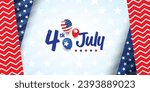 Modern united States of America banner background with usa pattern of stars, stripes, and balloons. Vector illustration. 