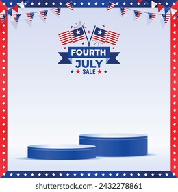 Modern united states of America social media post banner template design for usa independence Day celebration with transparent background, sales, discounts, waving American flag, balloons, etc.