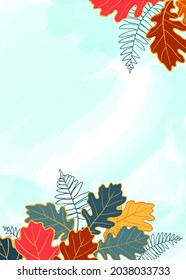 Modern universal art templates. Bright oak leaves. Suitable for greeting cards, holiday cards, corporate cards and invitations. Abstract design. Vector illustration. Doodle