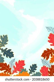 Modern universal art templates. Bright oak leaves.Suitable for greeting cards, holiday cards, corporate cards and invitations. Abstract design. Vector illustration. Doodle