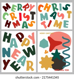 Modern universal art templates. Corporate cards and invitations Merry Christmas. Design abstraction randomness scatter of letters. Vector illustration