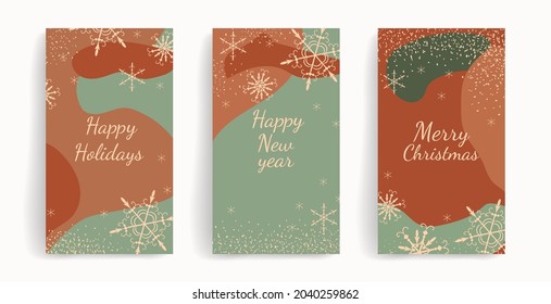 Modern universal art templates. Merry Christmas and Happy New Year corporate holiday cards and invitations. Abstract design frames,  and backgrounds with copy space for text. Vector illustration