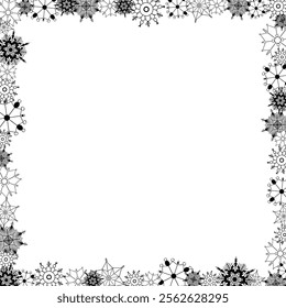 Marco cuadrado artístico universal moderno de la Plantilla. Feliz Navidad y tarjeta Festiva. Ilustración vectorial de línea gráfica con copos de nieve. Bueno para invitaciones, menú, diseño de tarjeta de número de mesa. 