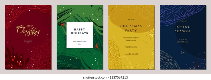Modern Universal Artistic Templates. Merry Christmas Corporate Holiday Cards And Invitations. Abstract Frames And Backgrounds Design. Vector Illustration.
