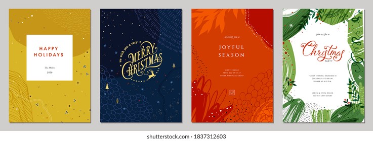 Modern universal artistic templates. Merry Christmas Corporate Holiday cards and invitations. Abstract frames and backgrounds design. Vector illustration.