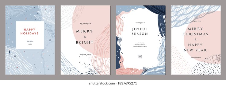 Modern universal artistic templates. Merry Christmas Corporate Holiday cards and invitations. Abstract frames and backgrounds design. Vector illustration.
