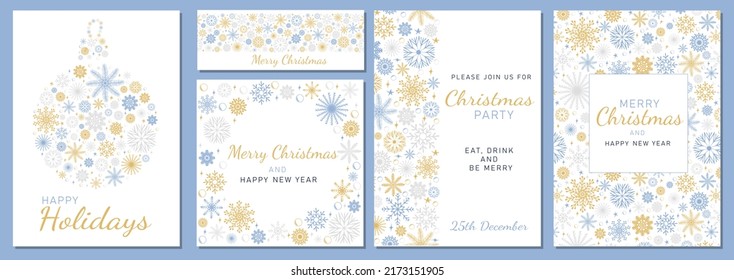 Modern universal artistic templates. Merry Christmas Corporate Holiday cards and invitations with beautiful snowflakes in modern line art style on white background. Xmas decoration.Vector illustration