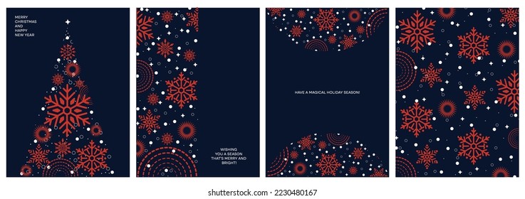 Modern universal artistic templates. Merry Christmas Corporate Holiday cards and invitations. Snow flakes frames and backgrounds design. Vector illustration.